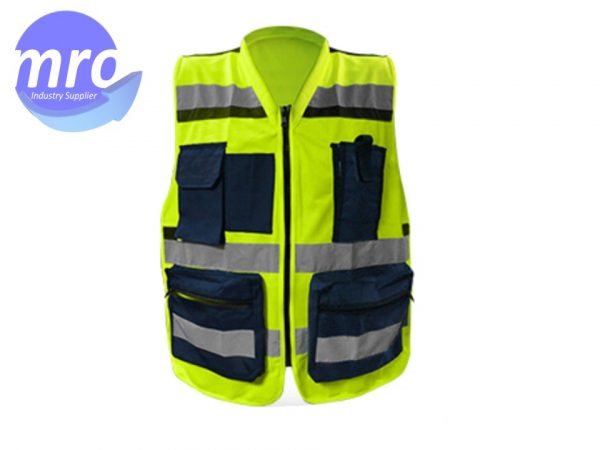 SR1057-AM-XL CHALECO REPORTERO EUROPEO AJUSTABLE AMARILLO/AZUL