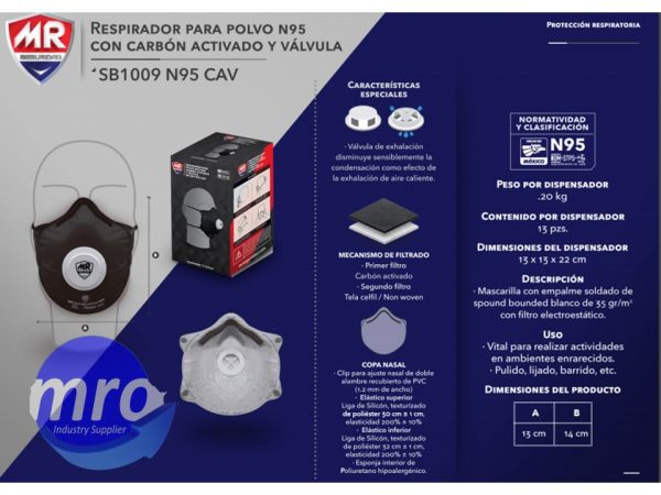 Respirador para Polvo N95 con Carbón Activado y Válvula SB1009