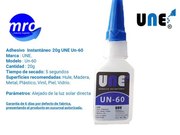 Adhesivo Instantáneo Une 20 Gr Un-60 Cianocrilato