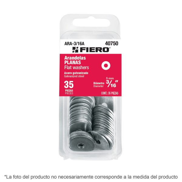 Blíster con 30 arandelas planas de 1/4", Fiero