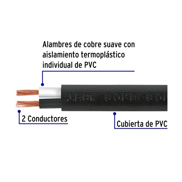 Metro de cable uso extra rudo 2 x 14 AWG en rollo de 100 m