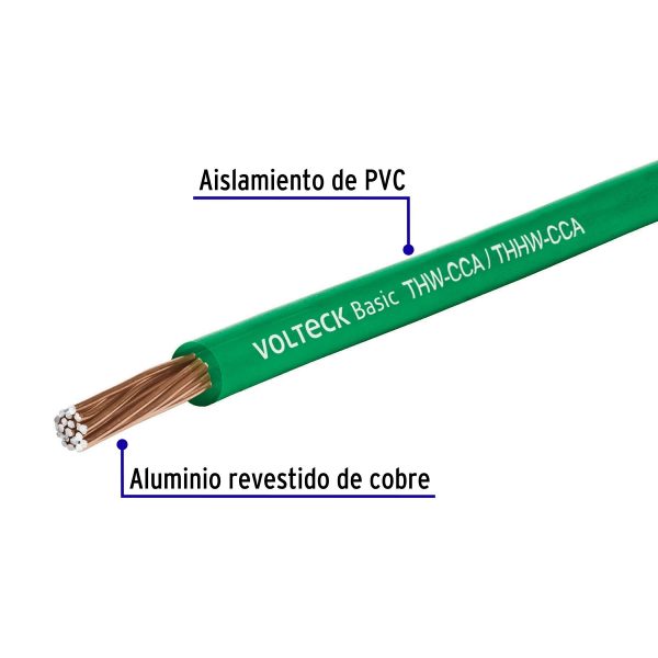 Rollo de 100 metros de cable THW CCA 10 AWG verde, Basic