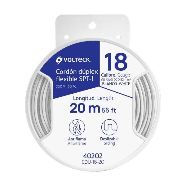 Carrete con 20 m cordon duplex flexible SPT 18 AWG, Volteck