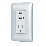 Contacto aterrizado + 2 puertos USB, plata, linea Italiana