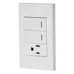 Placa armada 2 interruptores,1 contacto,1mod,Espa?ola,blanco