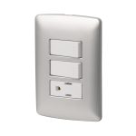 Placa armada contacto 2 interruptores, plata, linea Italiana