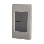 Placa armada acero inox 2 interruptores 1.5 modulos, Lisboa