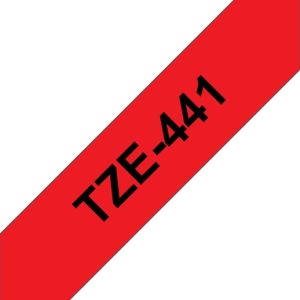 Cinta Brother TZE441 Negro sobre Rojo, 18mm x 8m