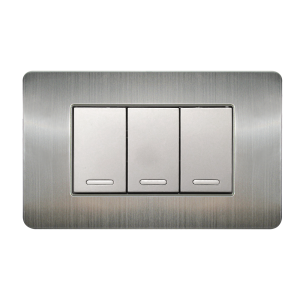 Apagador triple con placa de acero inoxidable (Línea Versalles)