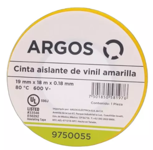 Cinta Aislante Argos de Vinil 19 mm x 18 m Color Amarillo 9750055