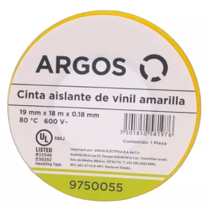 Cinta Aislante Argos de Vinil 19 mm x 18 m Color Amarillo 9750055