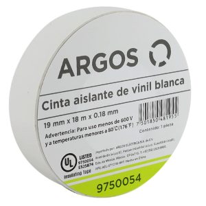 Cinta Aislante Argos de Vinil 19 mm x 18 m Color Blanco 9750054