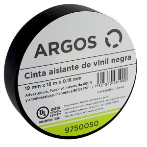 Cinta Aislante Argos de Vinil 19 mm x 18 m Color Negro ARGOS 9750050