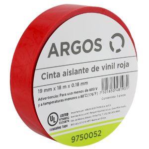 Cinta Aislante Argos de Vinil 19 mm x 18 m Color Rojo ARGOS 9750052