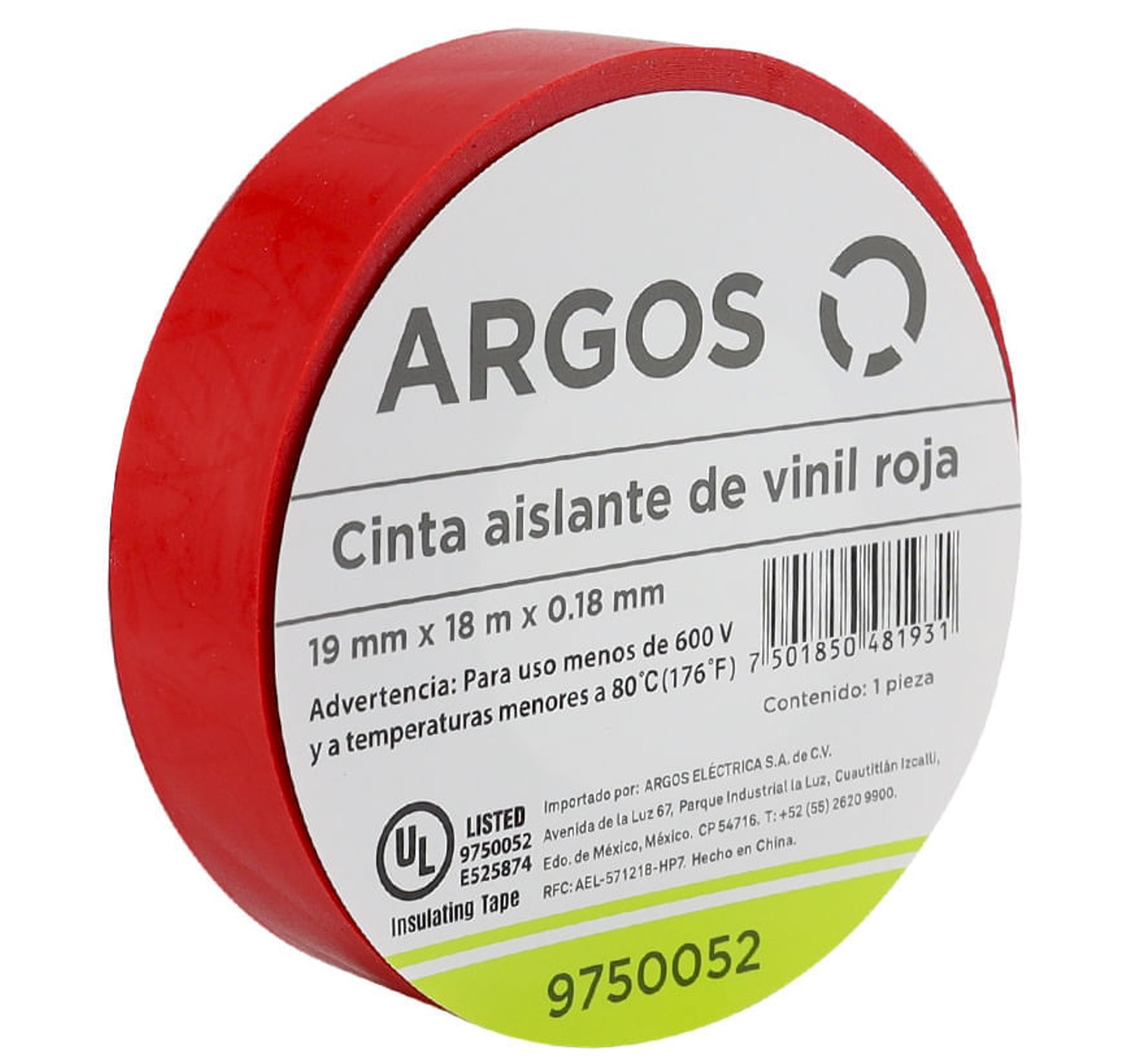 Cinta Aislante Argos de Vinil 19 mm x 18 m Color Rojo ARGOS 9750052 Cinta Aislante Argos de Vinil 19 mm x 18 m Color Rojo ARGOS 9750052