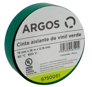 Cinta Aislante Argos de Vinil 19 mm x 18 m Color Verde 9750051 ARGOS