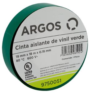 Cinta Aislante Argos de Vinil 19 mm x 18 m Color Verde 9750051 ARGOS