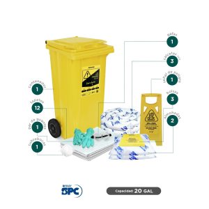 Kit antiderrames movil para aceite y derivados del petróleo SPC 20 Gal absorción 16 Gal