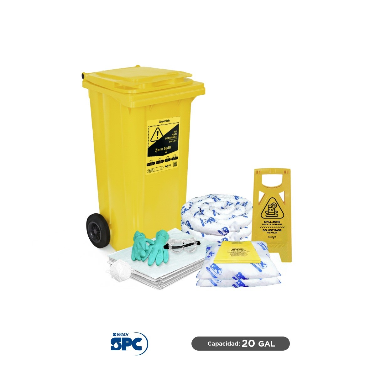 Kit antiderrames movil para aceite y derivados del petróleo SPC 20 Gal absorción 16 Gal